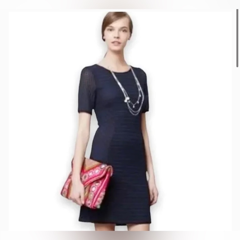 MAEVE Anthropologie Sheath Mini Dress Women’s Navy Blue Textured Short Sleeve XS